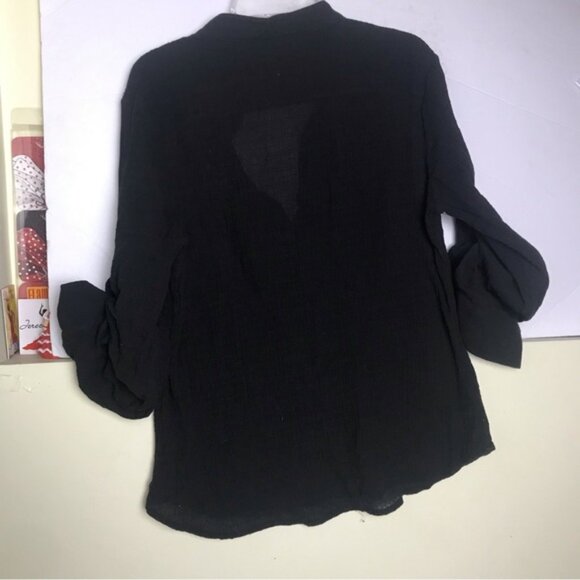 KORS Michael Kors Y2K Boutique Shirt Blouse Long Roll Up Button Sleeves Cotton L - Picture 3 of 12